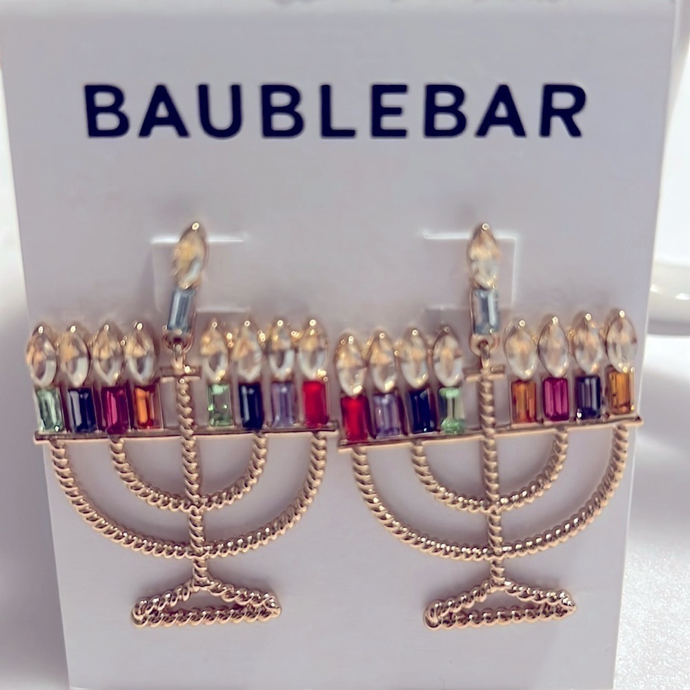 Baublebar Hanukkah menorah rhinestone dangle pierced earrings NEW